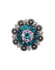 Antique Silver Teal, AB Crystal Conchos - Sizes from 1"- 3" and Buckles