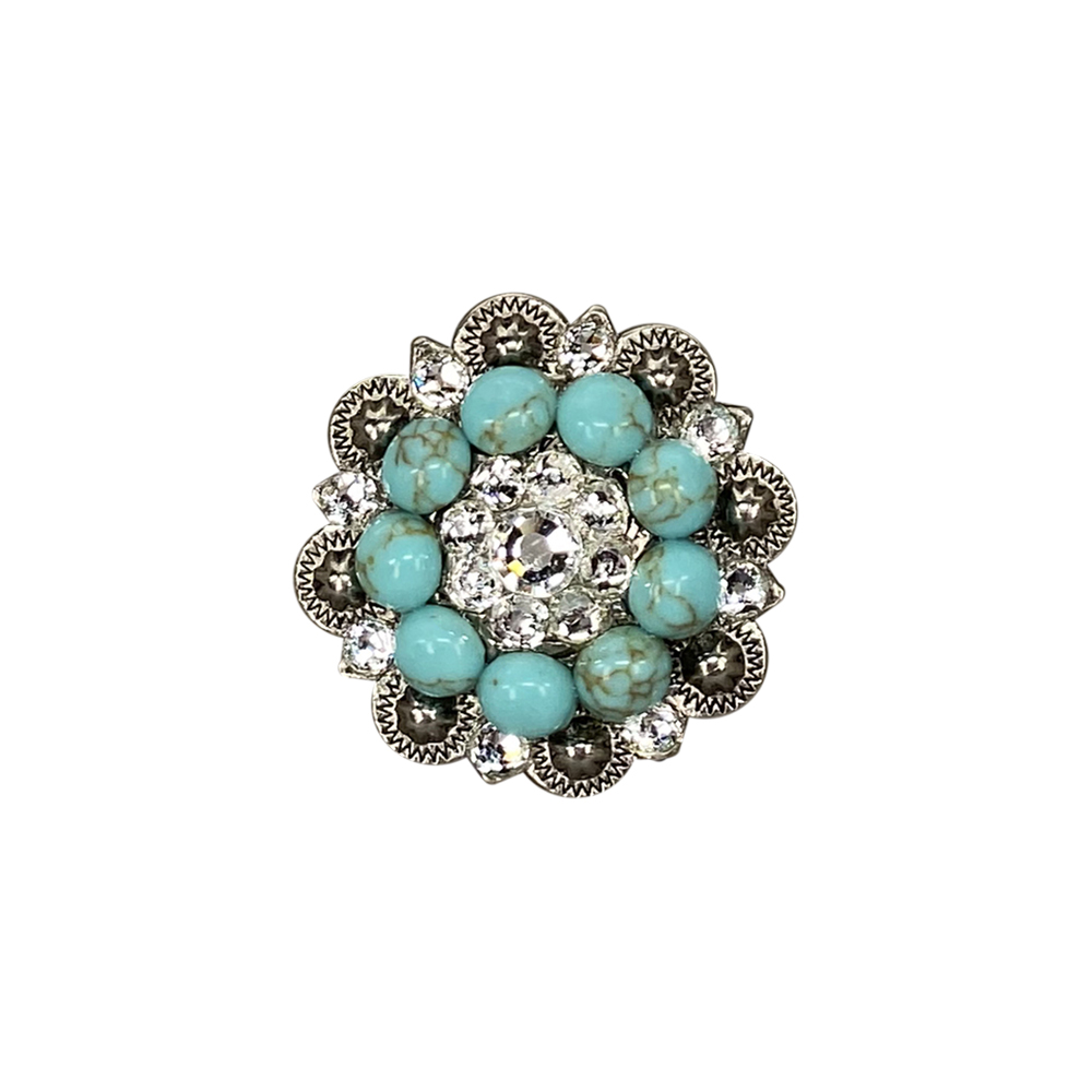 Antique Silver Turquoise, Clear Crystal Conchos - Sizes from 1&quot;- 3&quot; and Buckles