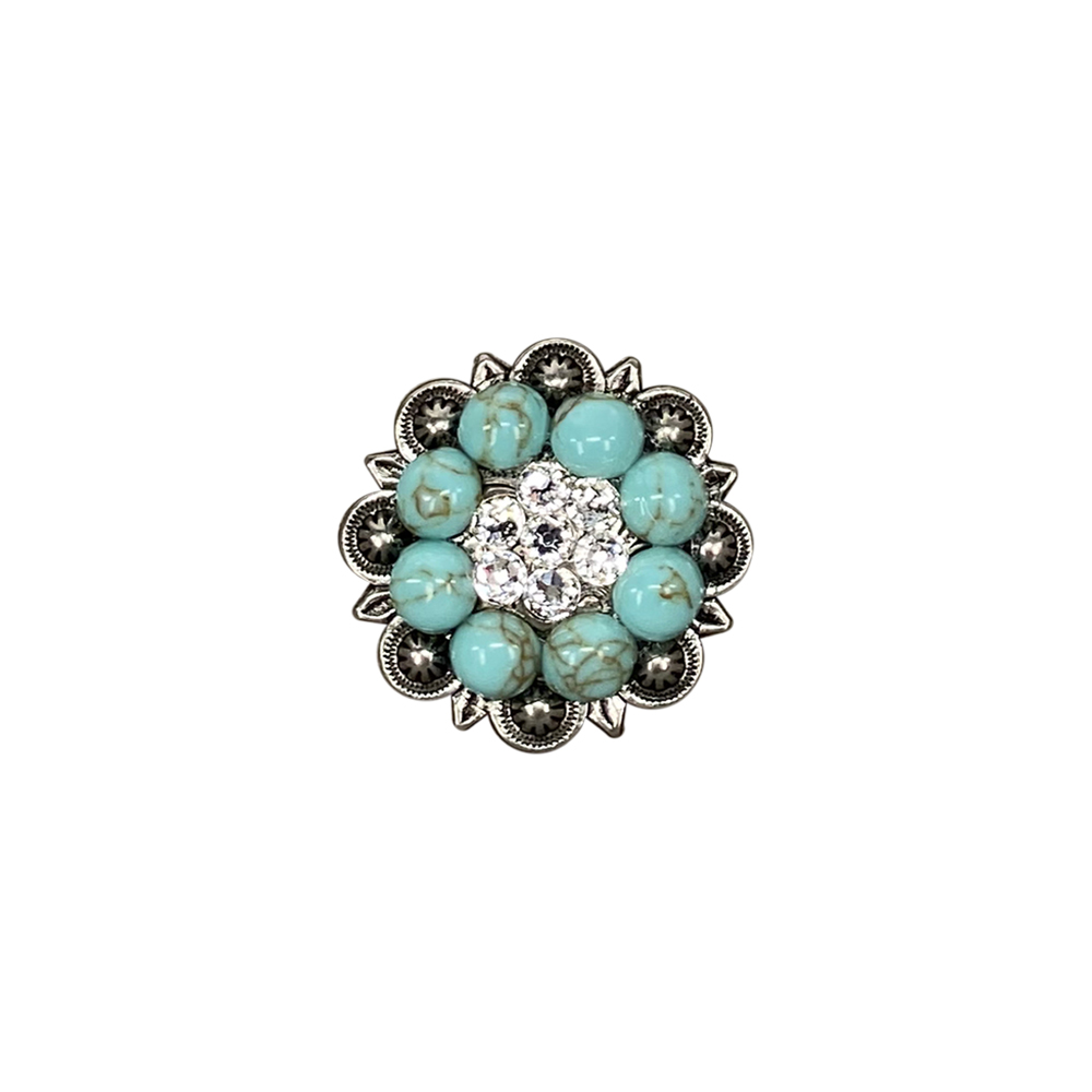 Antique Silver Turquoise, Clear Crystal Conchos - Sizes from 1&quot;- 3&quot; and Buckles