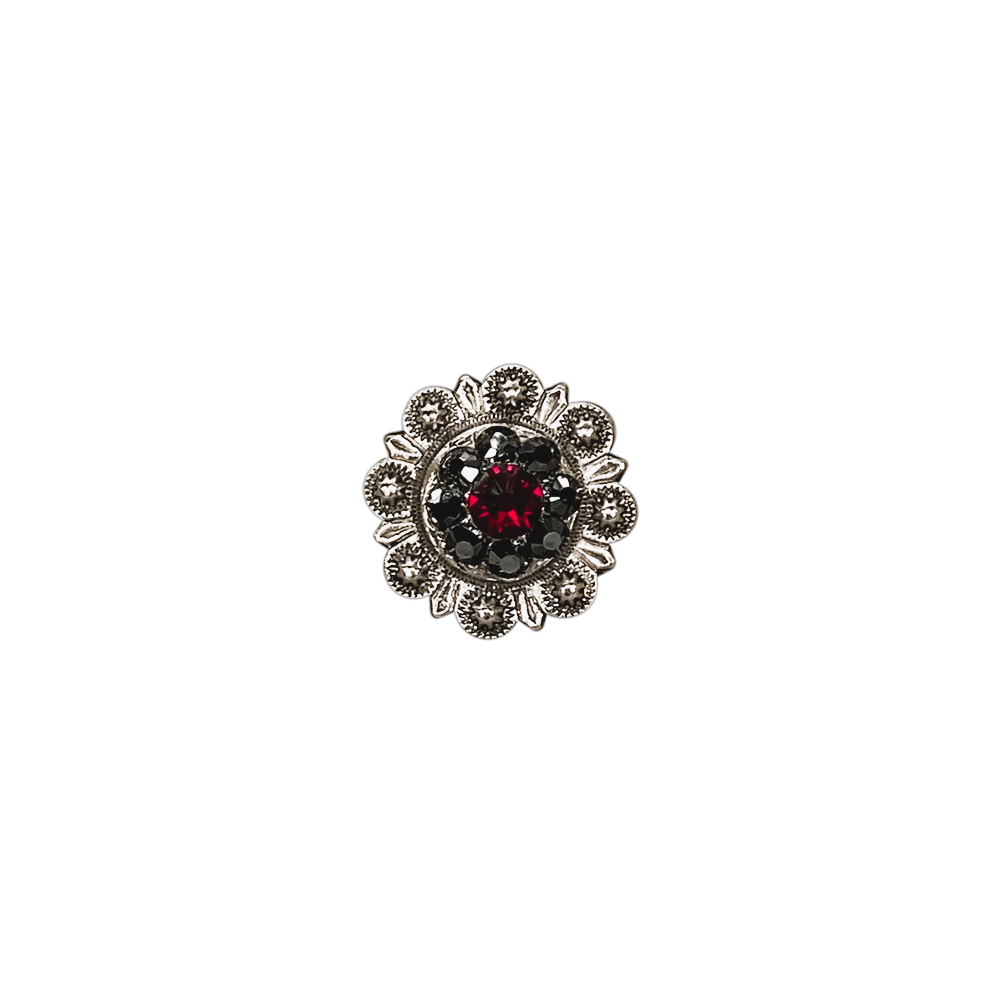Ruby &amp; Jet Antique Silver 1&quot; European Crystal Concho
