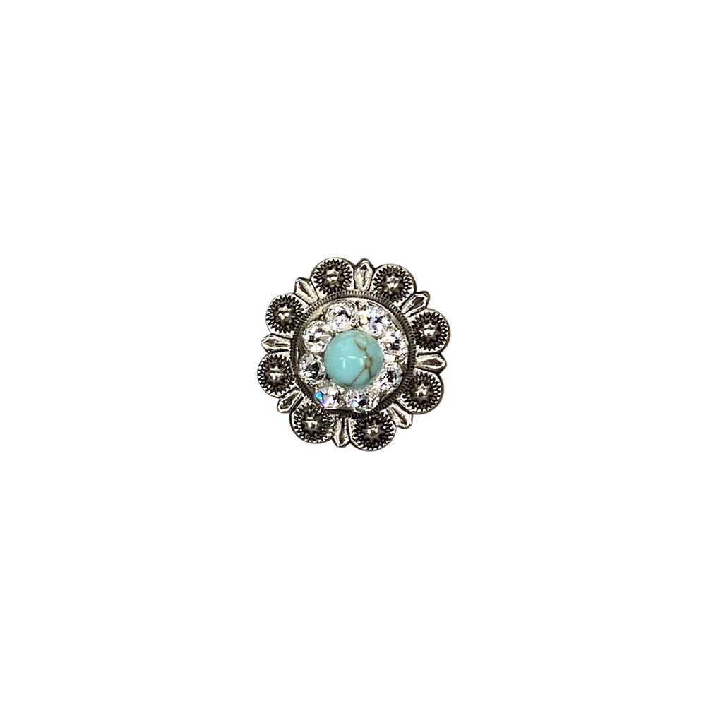 Antique Silver Turquoise, Clear Crystal Conchos - Sizes from 1&quot;- 3&quot; and Buckles