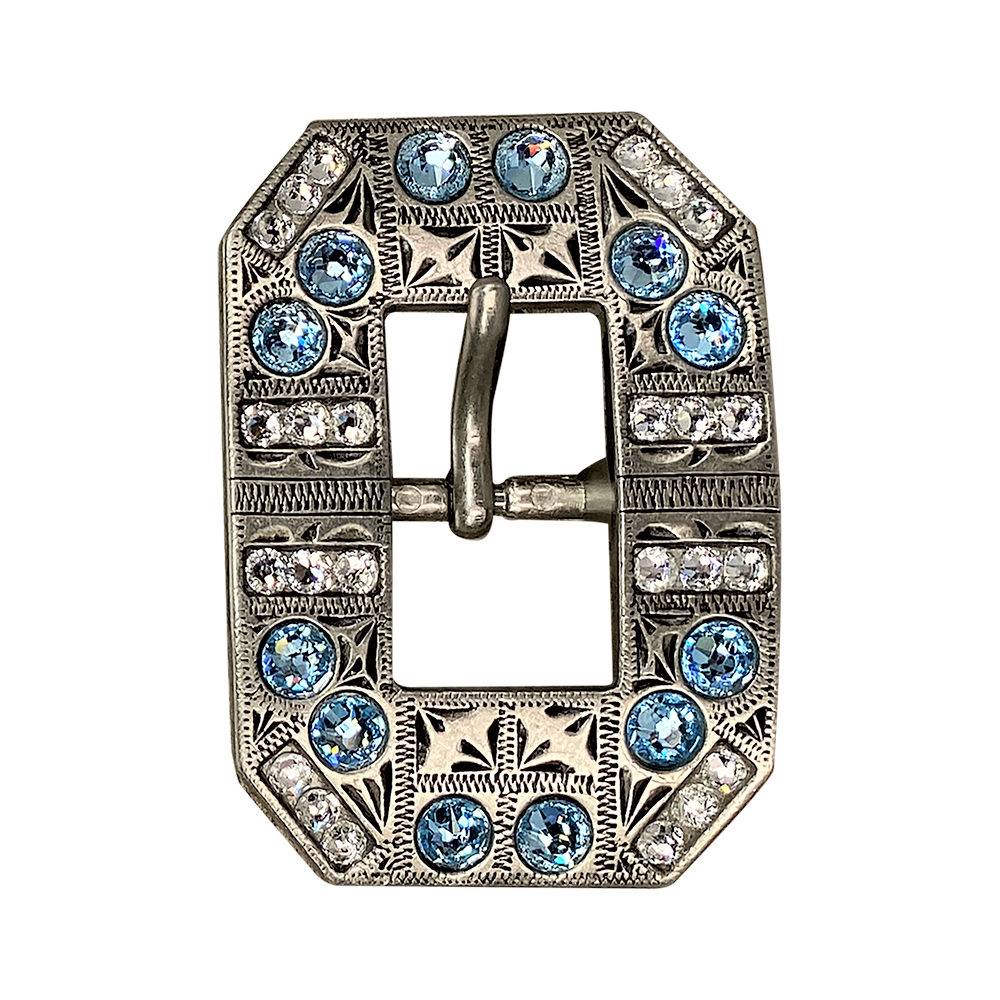 Antique Silver Aqua, Clear Crystal Conchos - Sizes from 1&quot;- 3&quot; and Buckles