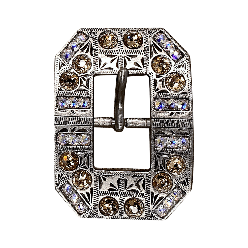 Champagne &amp; AB Antique Silver European Crystal Square Cart Buckle