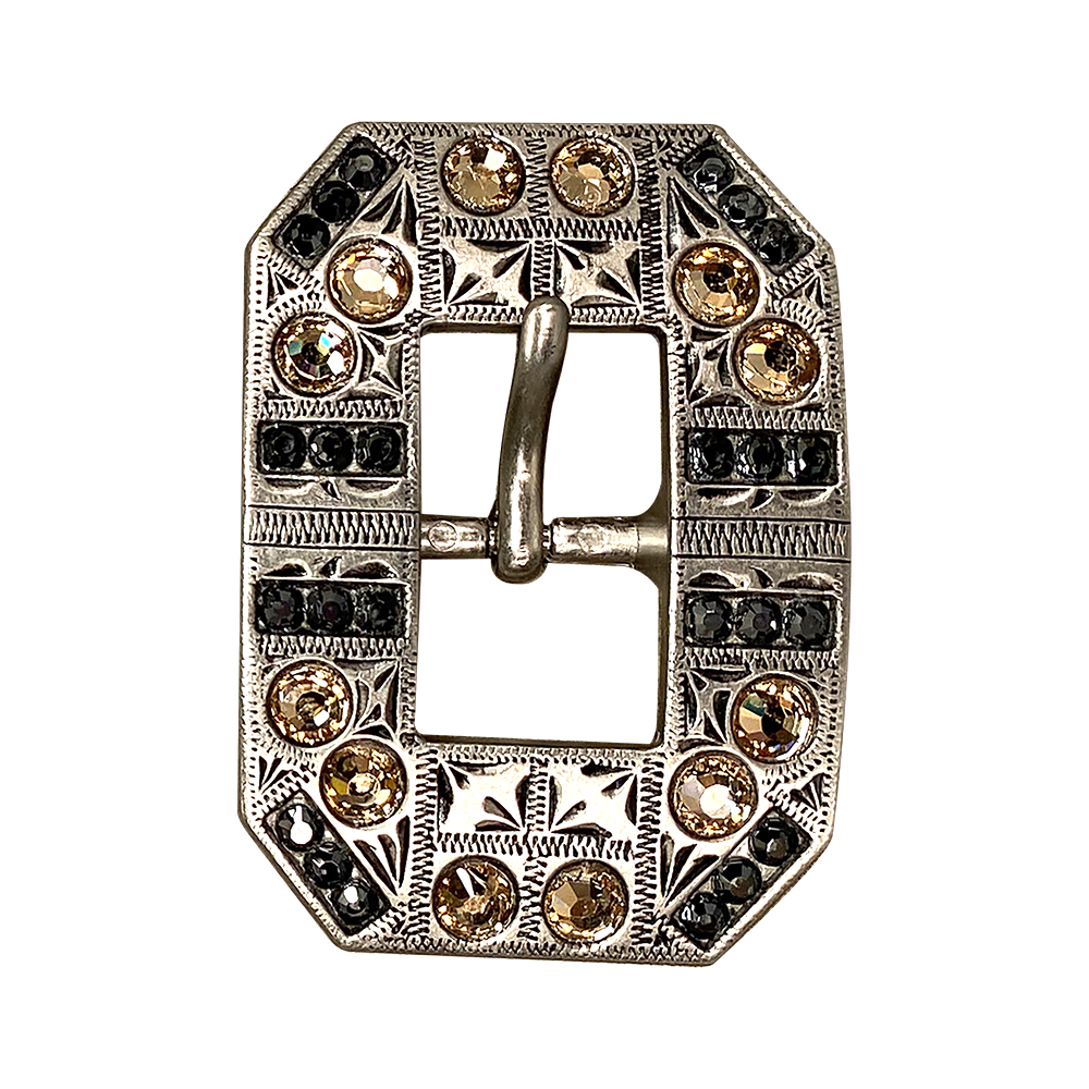 Antique Silver Champagne, Jet Crystal Conchos - Sizes from 1&quot;- 3&quot; and Buckles