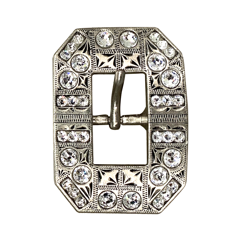 Antique Silver Clear Crystal Conchos - Sizes from 1&quot;- 3&quot; and Buckles
