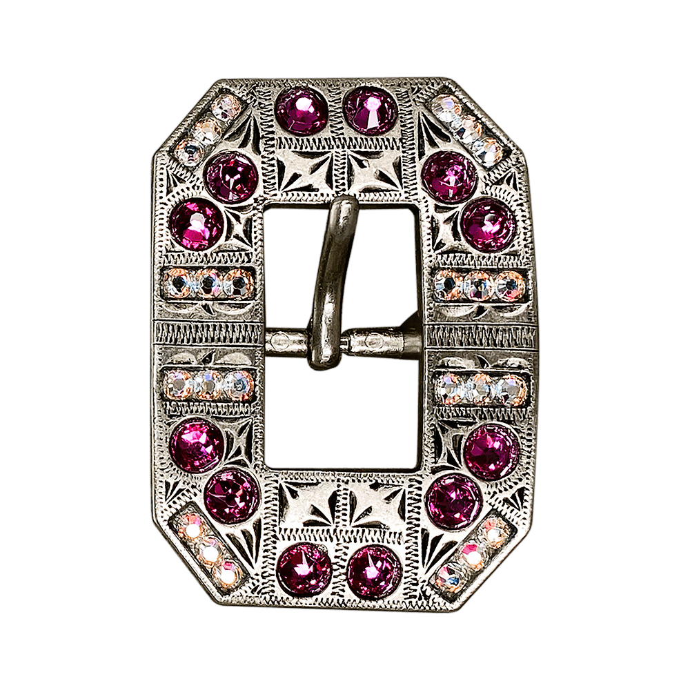 Fuchsia &amp; AB Antique Silver European Crystal Square Cart Buckle