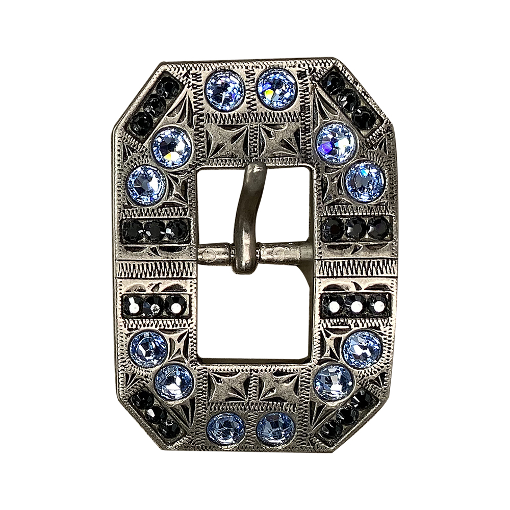 Antique Silver Light Sapphire, Jet Crystal Conchos - Sizes from 1&quot;- 3&quot; and Buckles