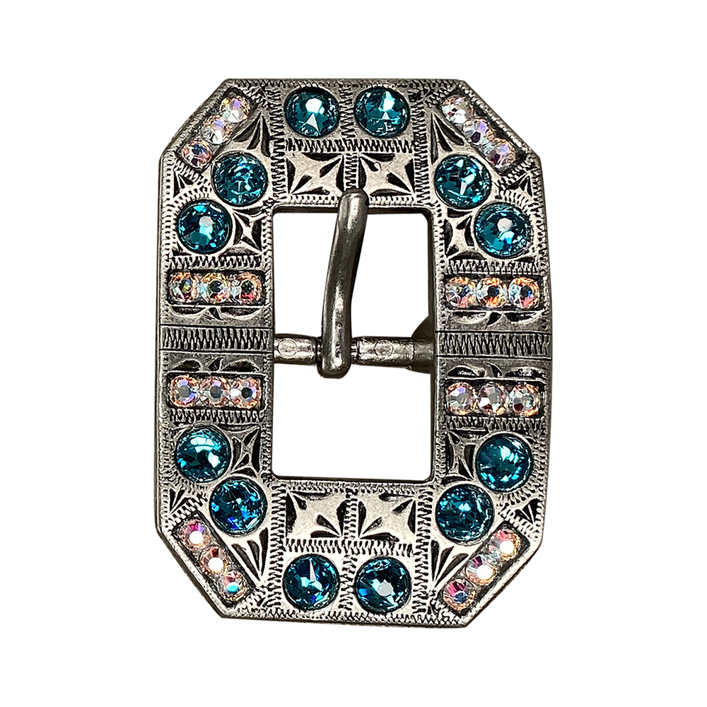 Antique Silver Teal, AB Crystal Conchos - Sizes from 1&quot;- 3&quot; and Buckles