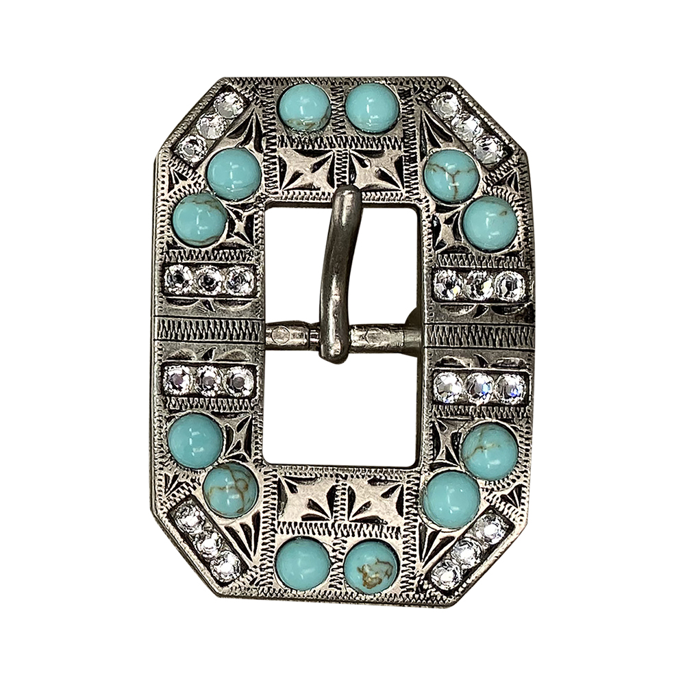 Antique Silver Turquoise, Clear Crystal Conchos - Sizes from 1&quot;- 3&quot; and Buckles