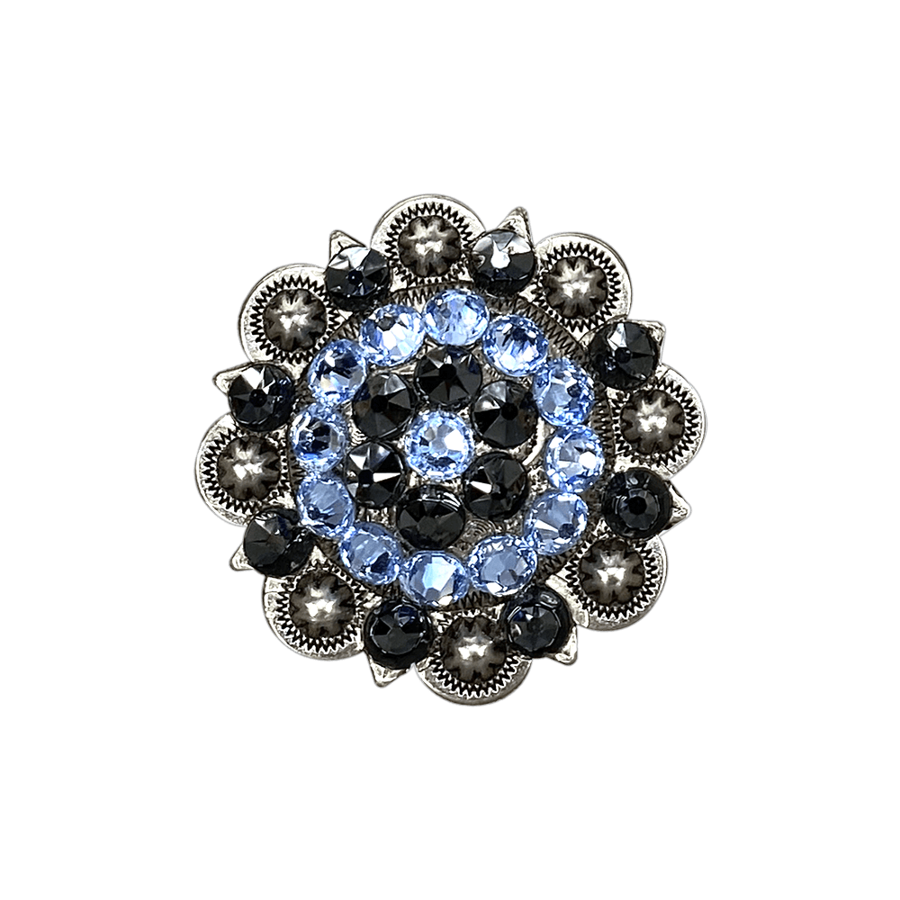 Light Sapphire &amp; Jet Antique Silver 2&quot; European Crystal Concho