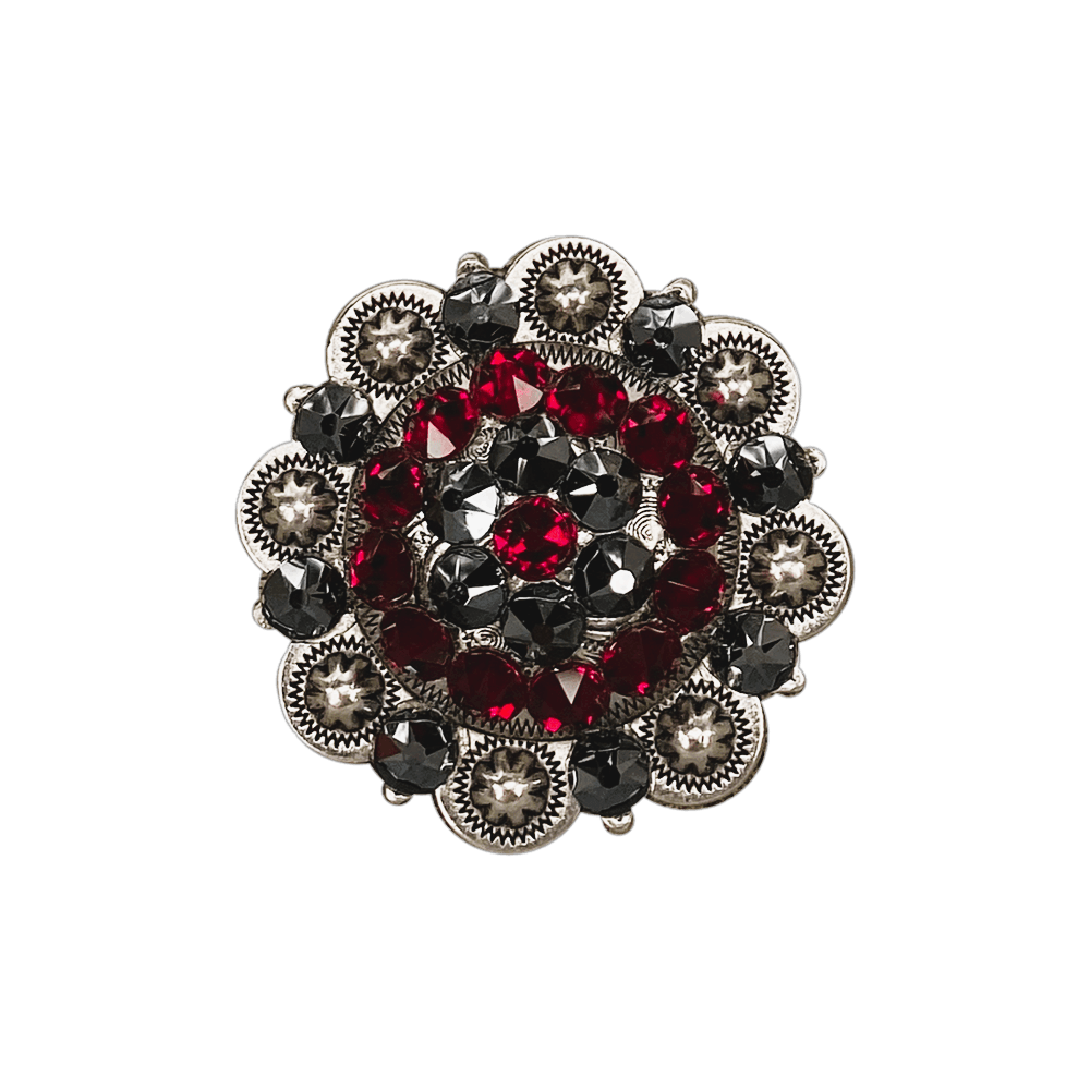 Ruby &amp; Jet Antique Silver 2&quot; European Crystal Concho