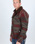 Mens Ethnic Aztec Quilted Fur Lined Jacket - Burgundy