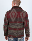 Mens Ethnic Aztec Quilted Fur Lined Jacket - Burgundy