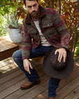 Mens Ethnic Aztec Quilted Fur Lined Jacket - Burgundy