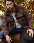 Mens Ethnic Aztec Quilted Fur Lined Jacket - Burgundy