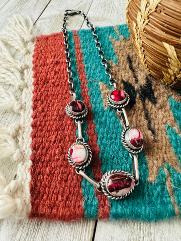 Navajo Rose Dahlia & Sterling Silver Necklace