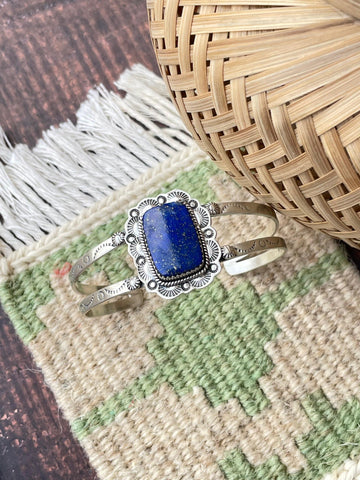 Handmade Lapis & Sterling Silver Cuff Bracelet SQUARE