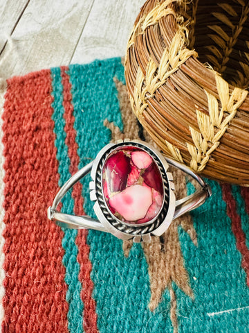 Navajo Sterling Silver & Rose Dahlia Cuff Bracelet