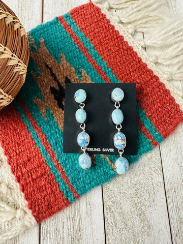 Navajo Golden Hills Turquoise Sterling Silver Dangle Earrings