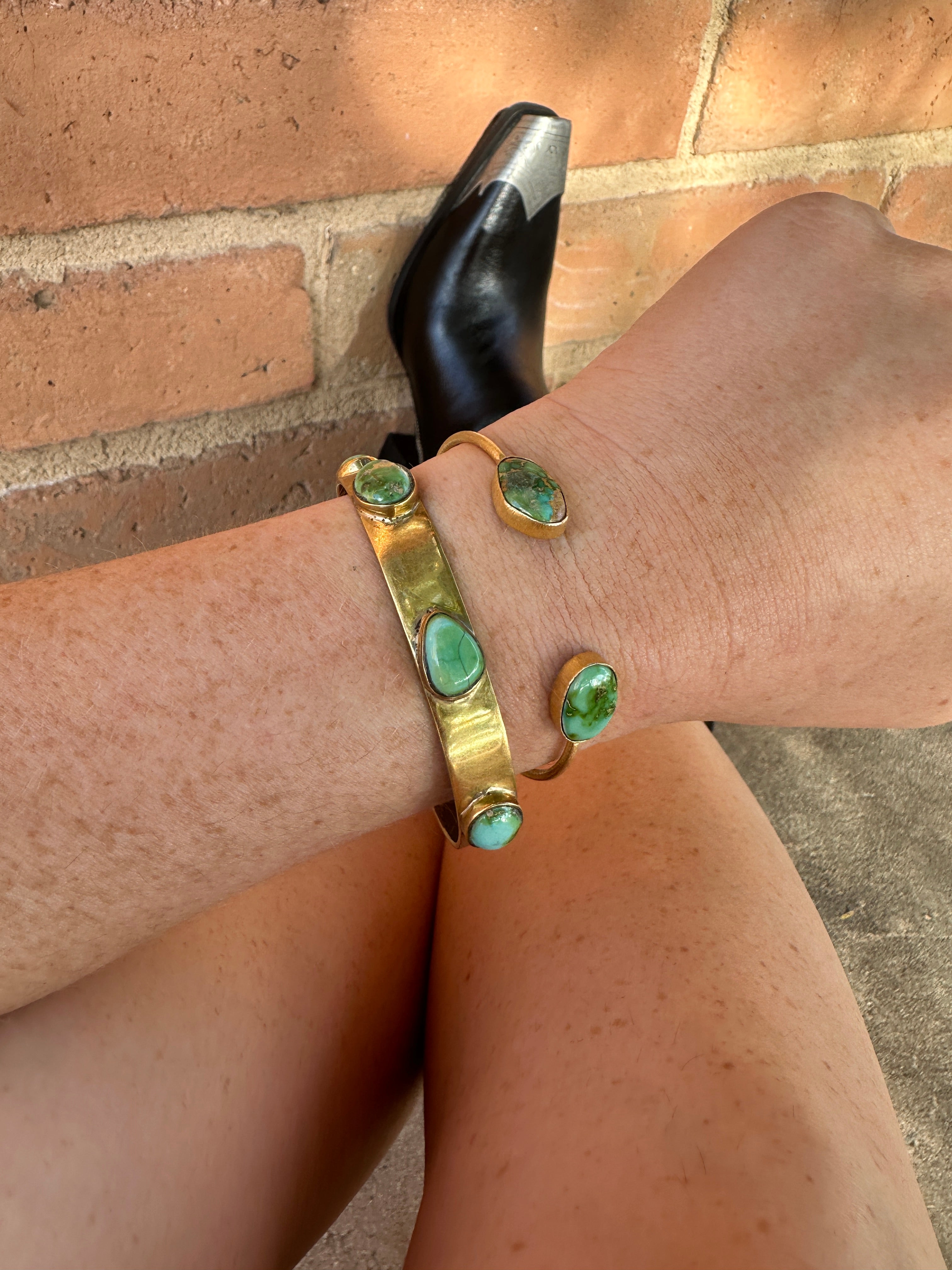 “The Golden Collection” Summerhaven Handmade Natural Sonoran Turquoise Gold Plated Bracelet Cuff