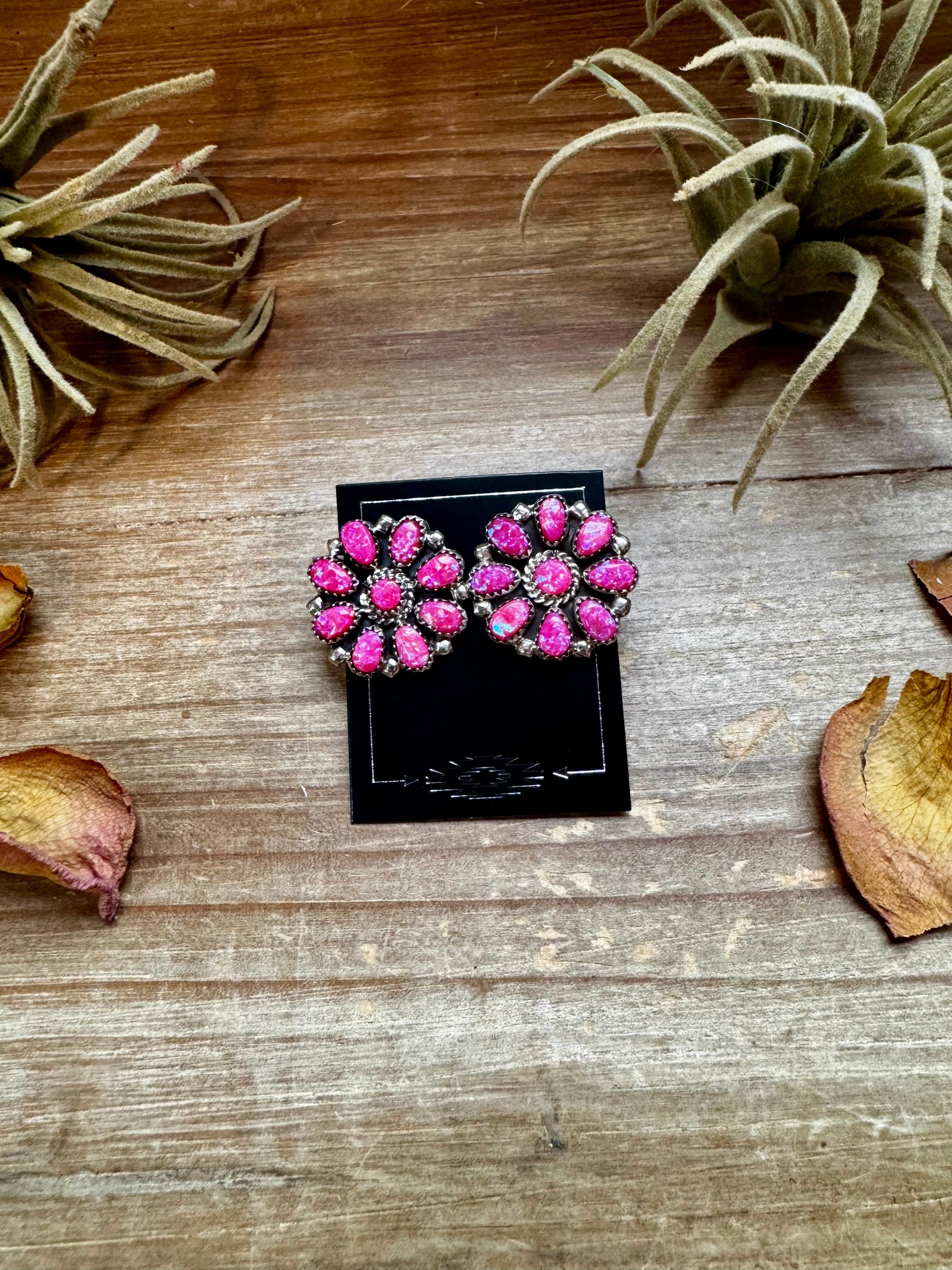 Cluster Earrings – Pink Opal &amp; Sterling Silver