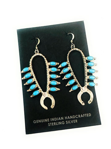 Navajo Sterling Silver & Turquoise Squash Blossom Earrings