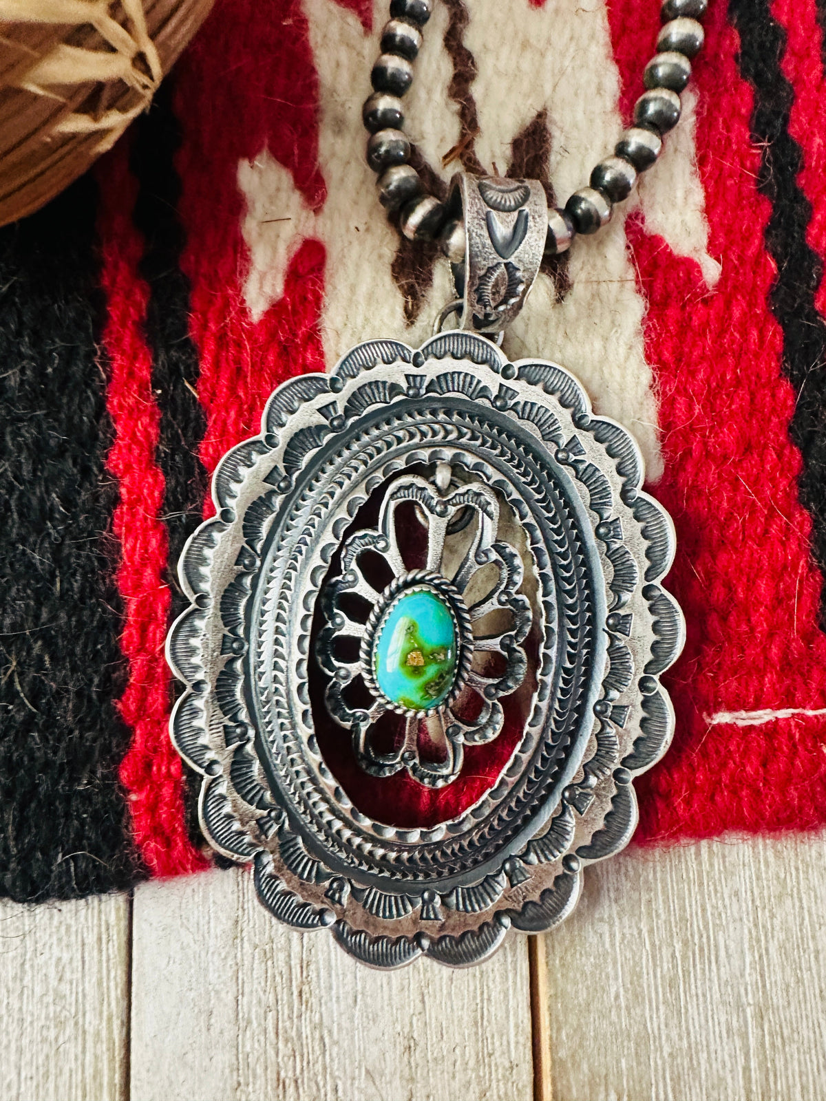 Navajo Sterling Silver & Sonoran Gold Turquoise Pendant by Kevin Billah