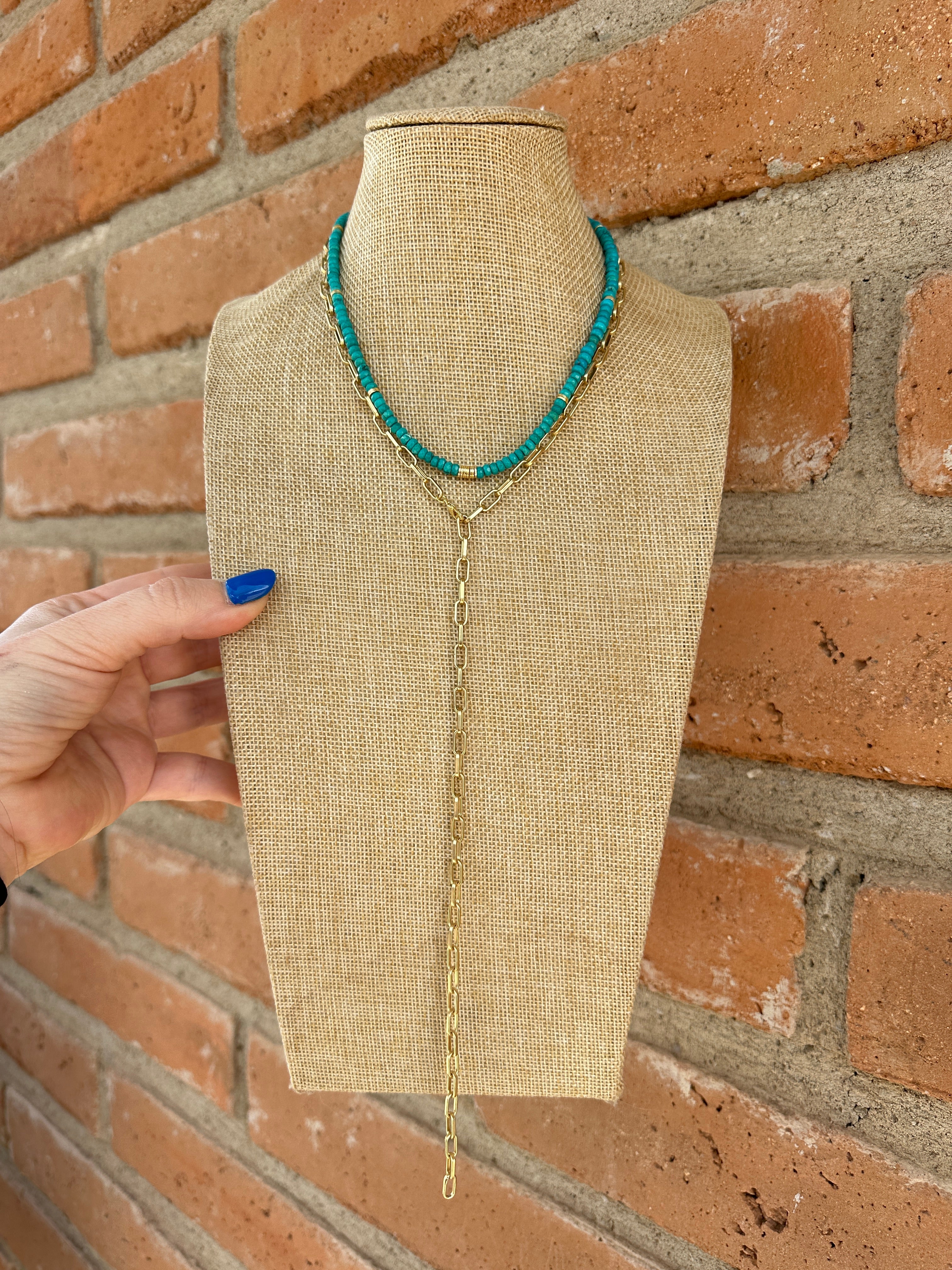 “The Golden Collection” OCEAN AVE NECKLACE Handmade Turquoise Beaded 14k Gold Plated Beaded Necklace