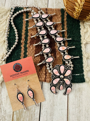 Stunning Zuni Sterling Silver Queen Pink Conch Necklace Set