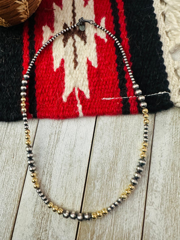 Navajo Sterling Silver & Gold Beaded 18” Necklace