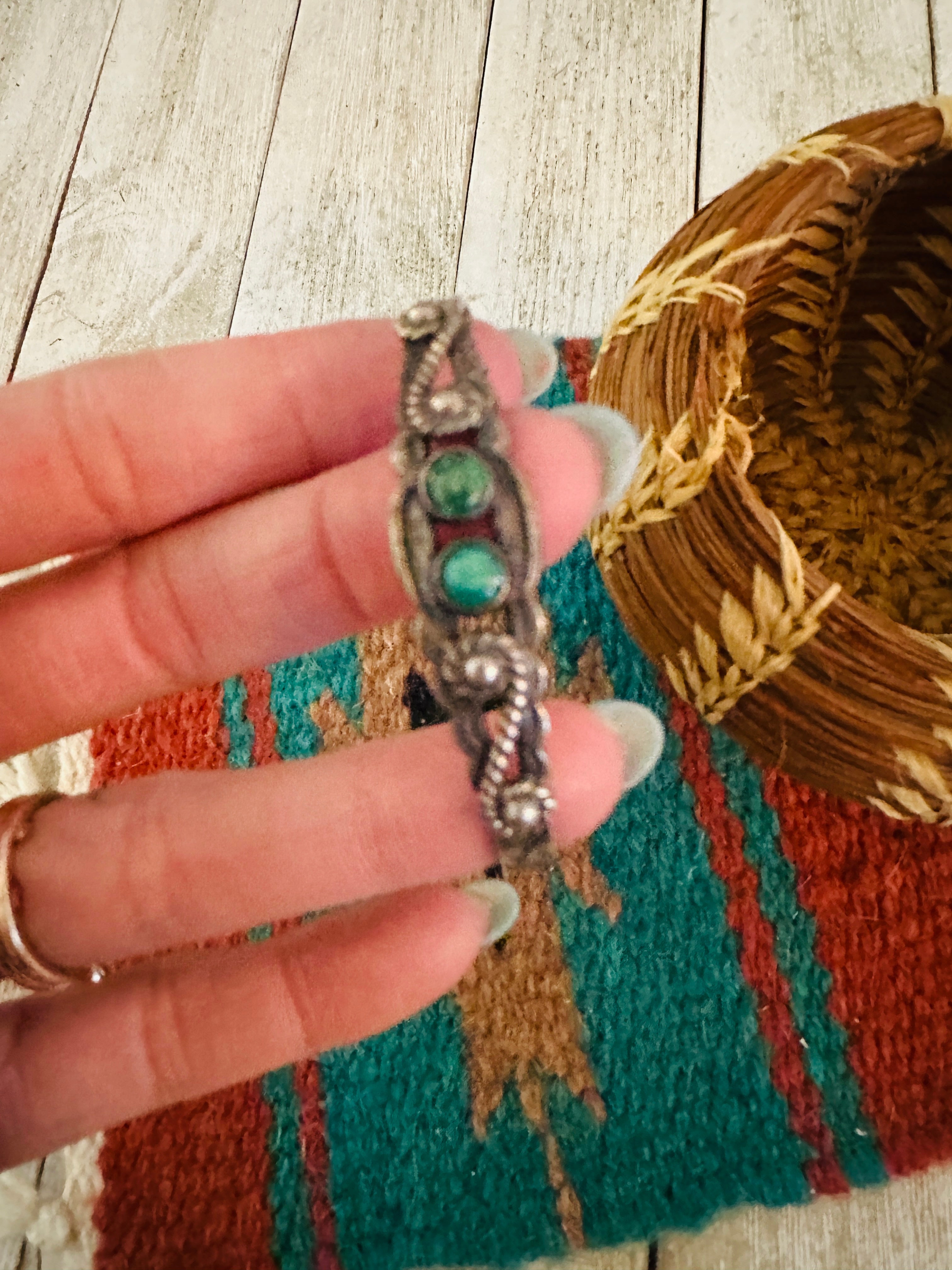 Vintage Old Pawn Navajo Sterling Silver & Turquoise Cuff Bracelet