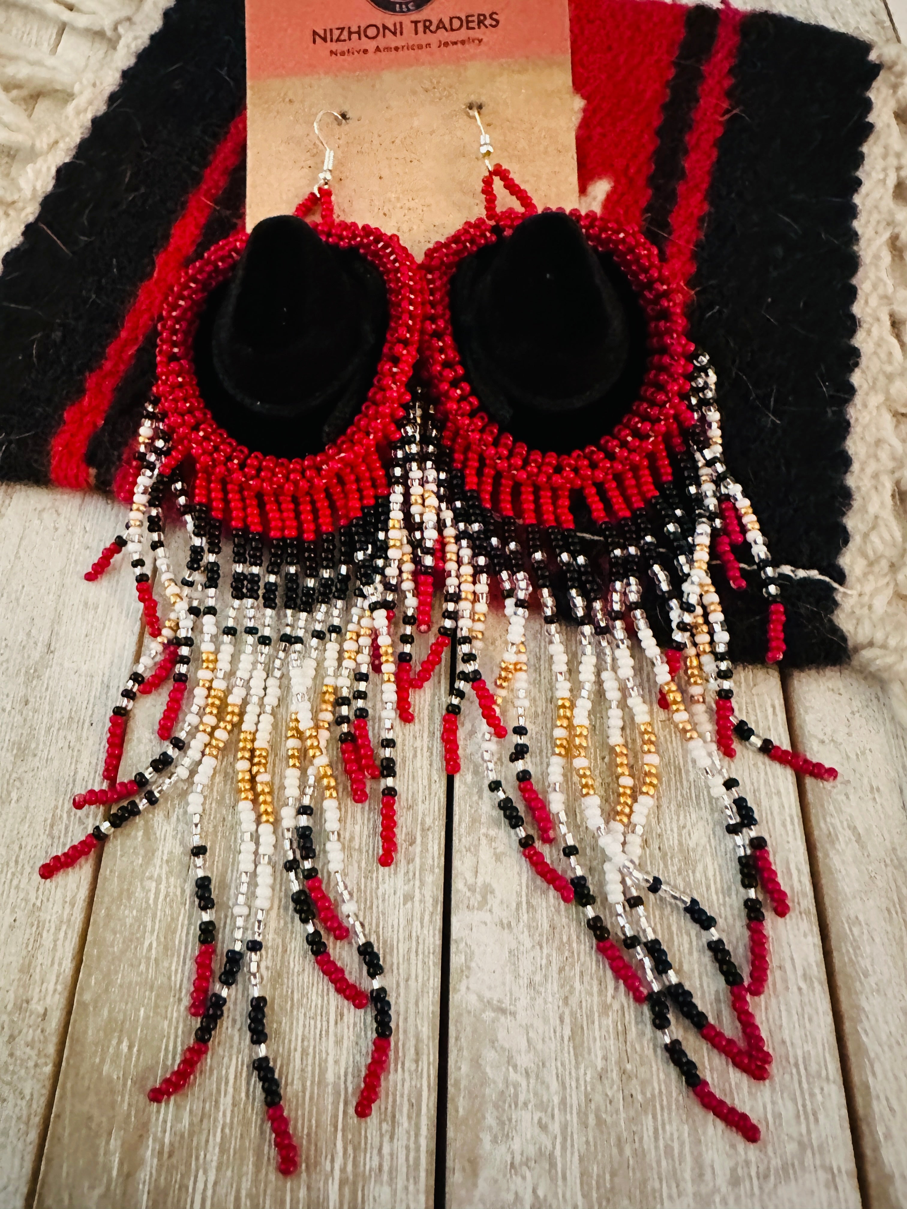 Navajo Beaded Cowboy Hat Dangle Earrings - Everest Ranch