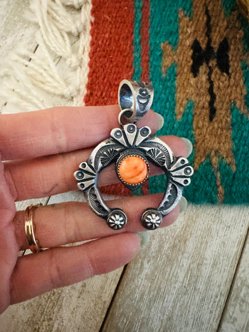 Navajo Sterling Silver Orange Spiny Naja Pendant by Kevin Billah