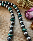 NFR Collection Necklace – 14mm Sterling Silver Pearls with 16mm Green Turquoise Rondelles –  28.5"