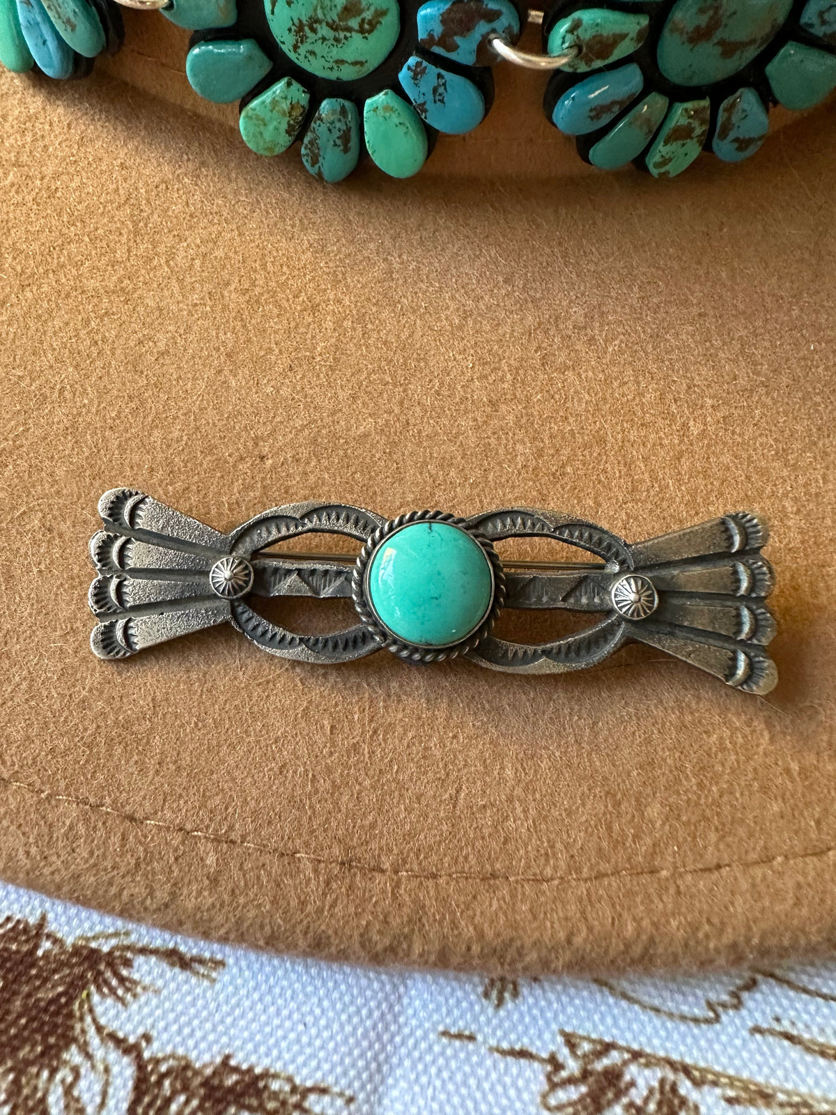 Navajo Sterling Silver & Turquoise Pin Signed