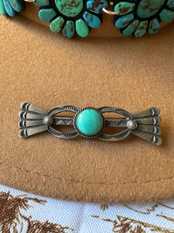 Navajo Sterling Silver & Turquoise Pin Signed