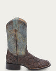 B5023 - MEN'S TOBACCO FISH PIRARUCU FADED TURQUOISE WIDE SQUARE TOE COWBOY BOOT
