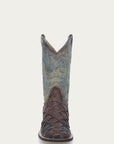 B5023 - MEN'S TOBACCO FISH PIRARUCU FADED TURQUOISE WIDE SQUARE TOE COWBOY BOOT