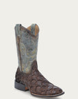 B5023 - MEN'S TOBACCO FISH PIRARUCU FADED TURQUOISE WIDE SQUARE TOE COWBOY BOOT