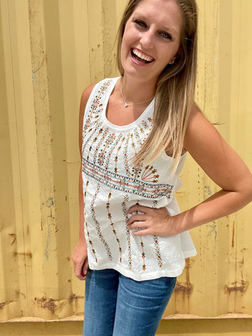 Ivory Embroidered Sleeveless Top