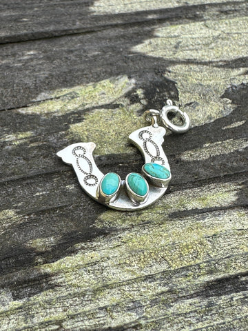 Sterling Silver and 3 Stone Turquoise Horse Shoe Charm