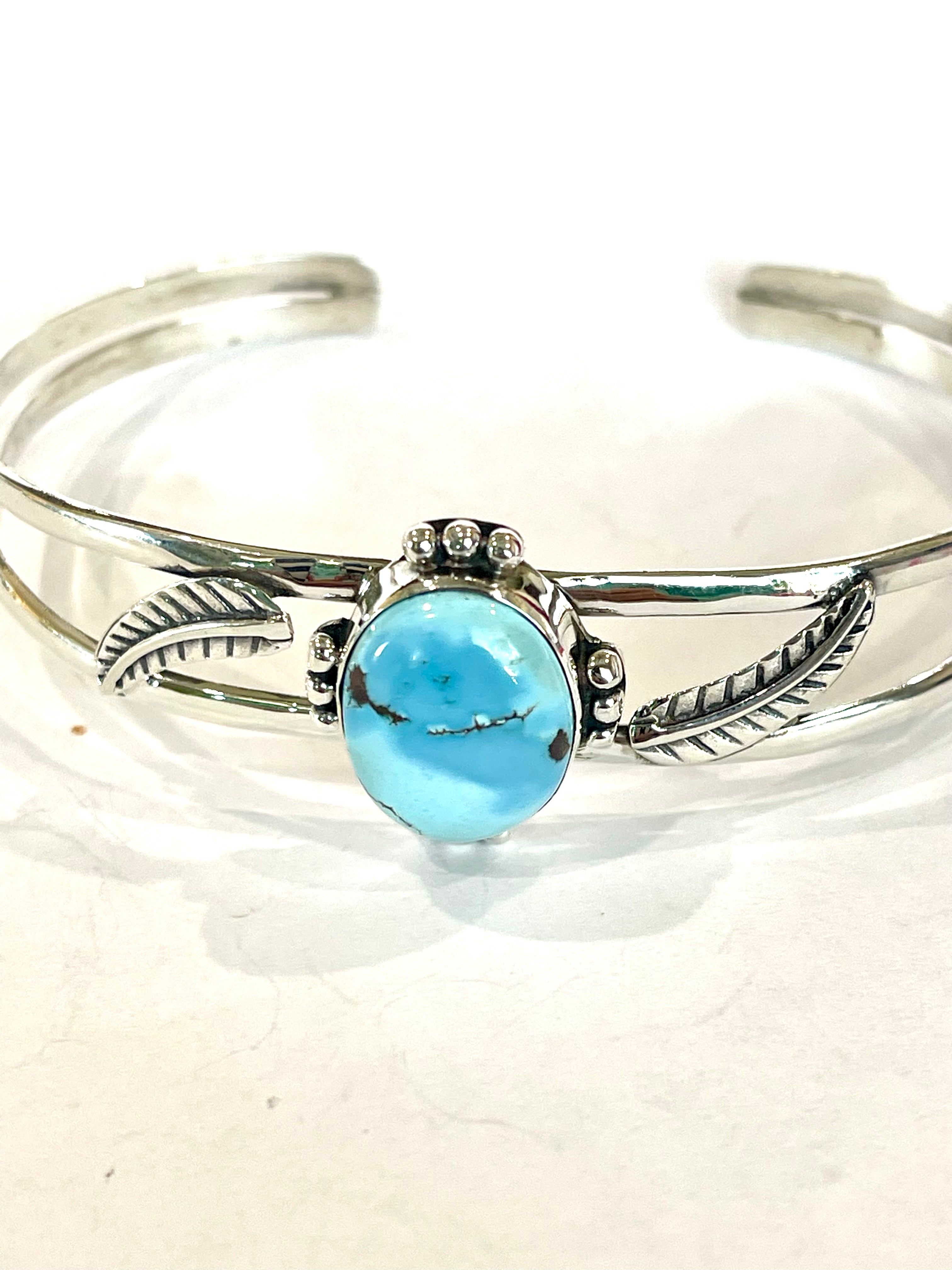 Handmade Sterling Silver & Single Stone Golden Hills Turquoise Adjustable Cuff Bracelet