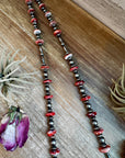 NFR Collection Necklace – Sterling Silver Torpedo Pearls with Red Spiny Oyster – Handmade by The Bijoux FAB – 39"