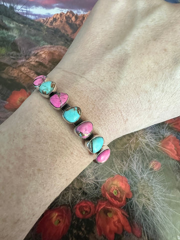 Handmade Cotton Candy & Sterling Silver Cuff Bracelet