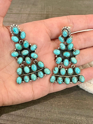 Handmade Turquoise & Sterling Silver Post Dangle Earrings