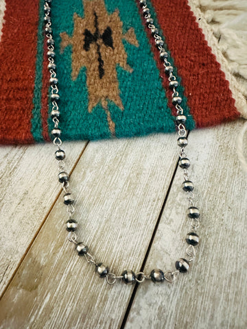 Navajo 5mm Sterling Silver Pearl Beaded Rosary Style Necklace 24”