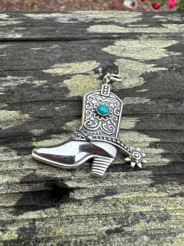 Sterling Silver and Turquoise Cowboy Boot Charm