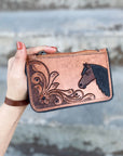 Horse Tooled Wristlet Pouch