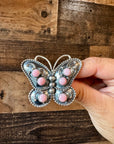 Butterfly ring -size 7.5 - pink conch and sterling silver