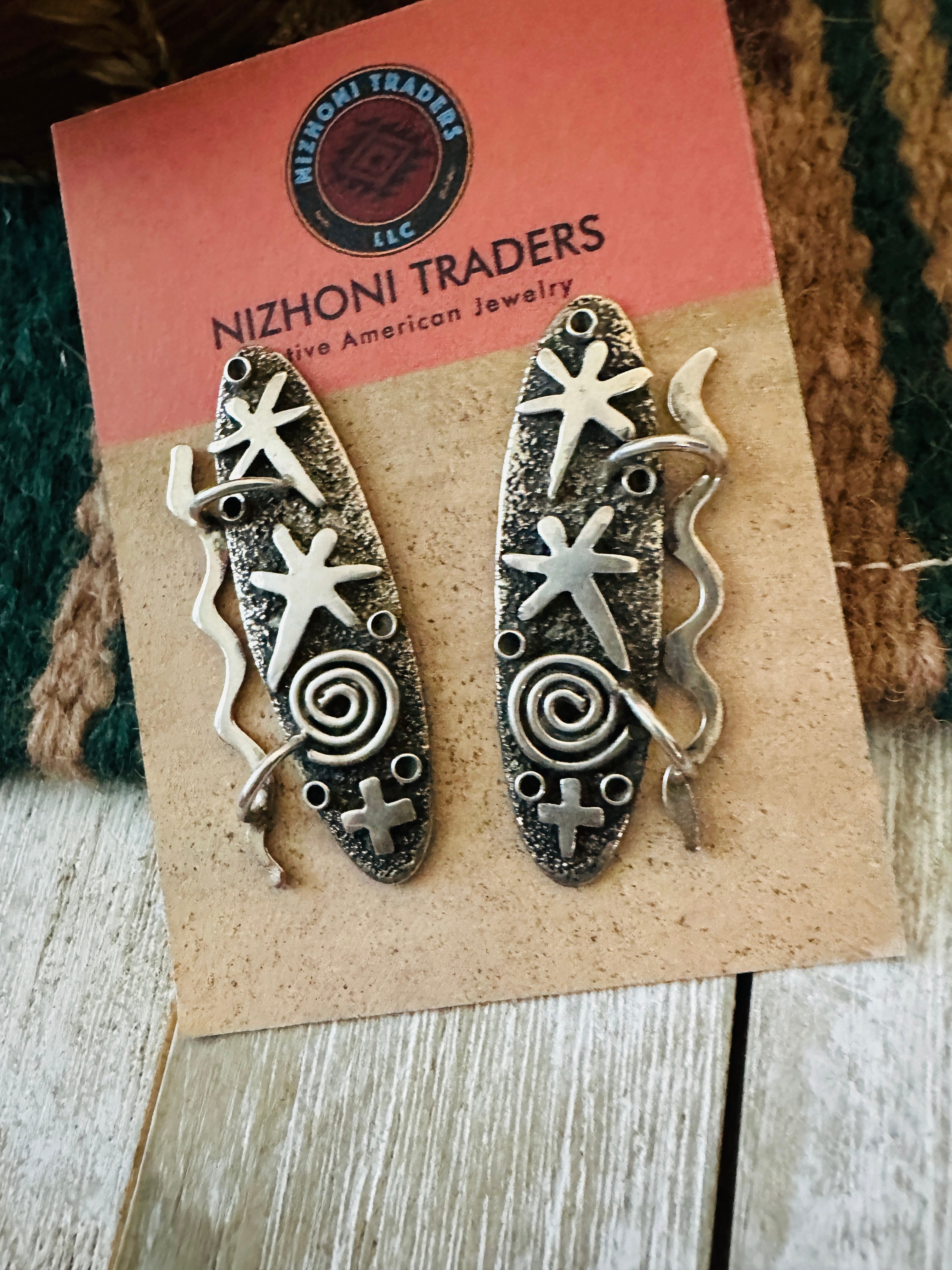 Old Pawn Navajo Sterling Silver Dangle Earrings by Alex Sanchez